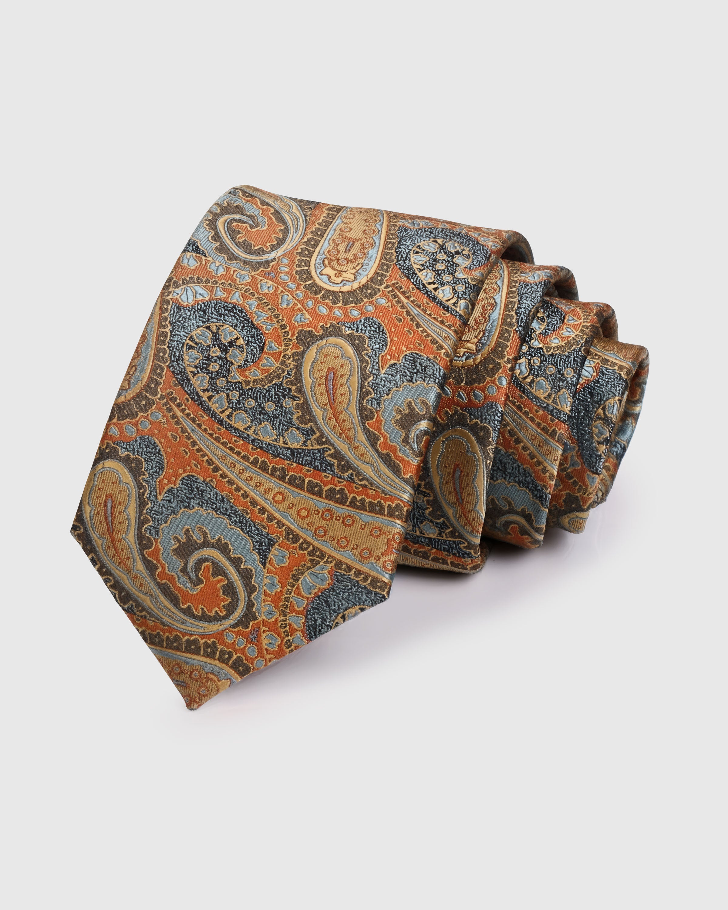{100% mulberry silk weave} STICKYZOO COPPER PAISLEY TIE in hand-embroidered mulberry silk with paisley motif, 45° bias-cut Italian method