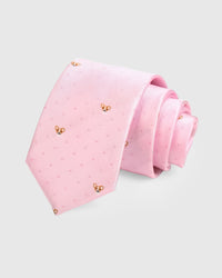 {100% mulberry silk weave} STICKYZOO ROSEBUD CORGI TIE in hand-embroidered mulberry silk with corgi motif, 45° bias-cut Italian method