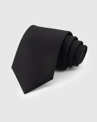 STICKYZOO Onyx Silk Tie — hand-embroidered black mulberry silk with solid textured pattern
