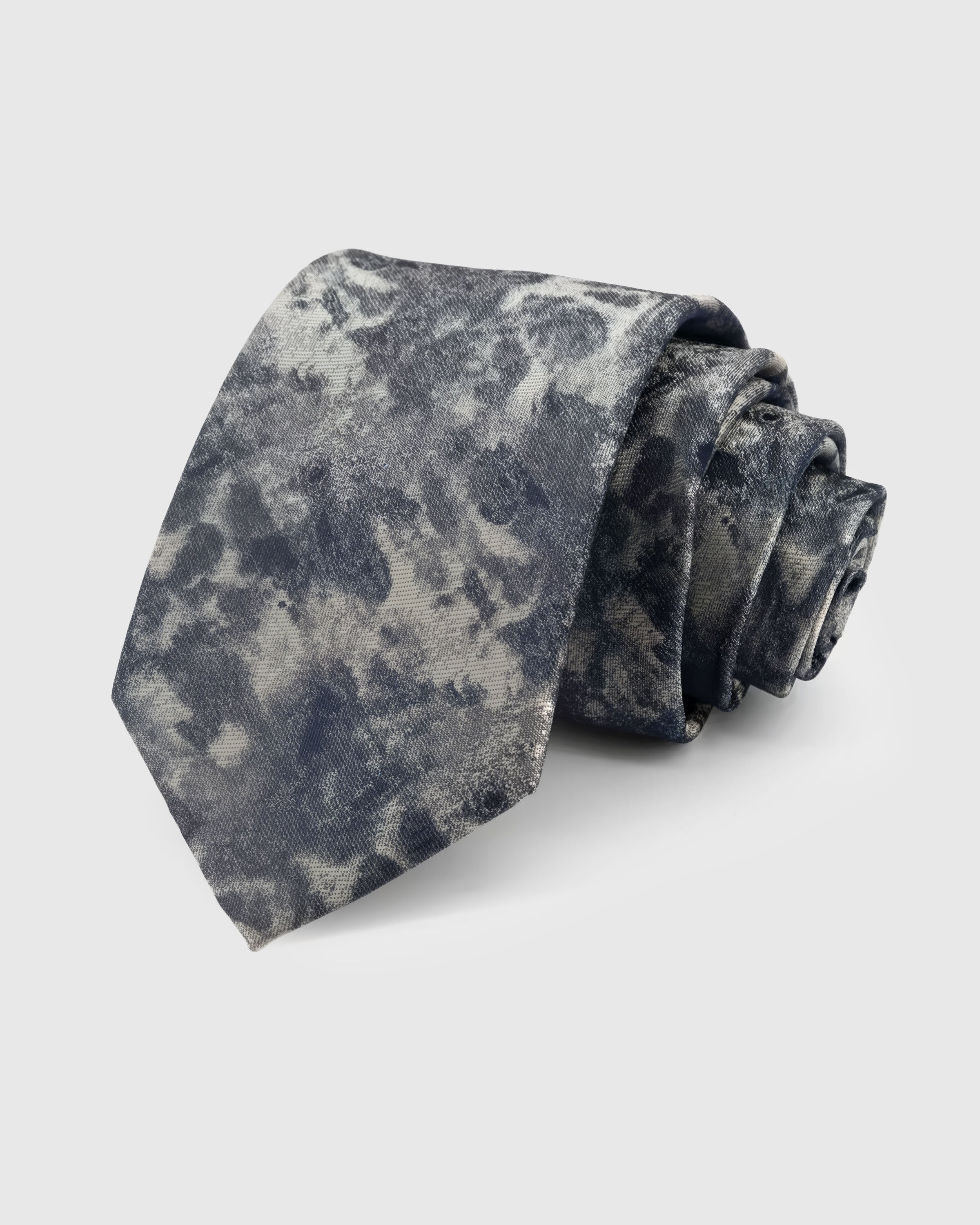 {100% mulberry silk weave} STICKYZOO STORM MARBLE TIE in hand-embroidered mulberry silk with abstract marble motif, 45° bias-cut Italian method