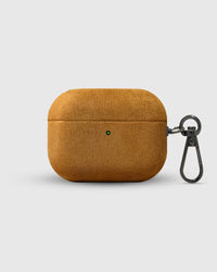 Alcantara Clip AirPods Pro Case in warm camel microfiber suede with metal carabiner