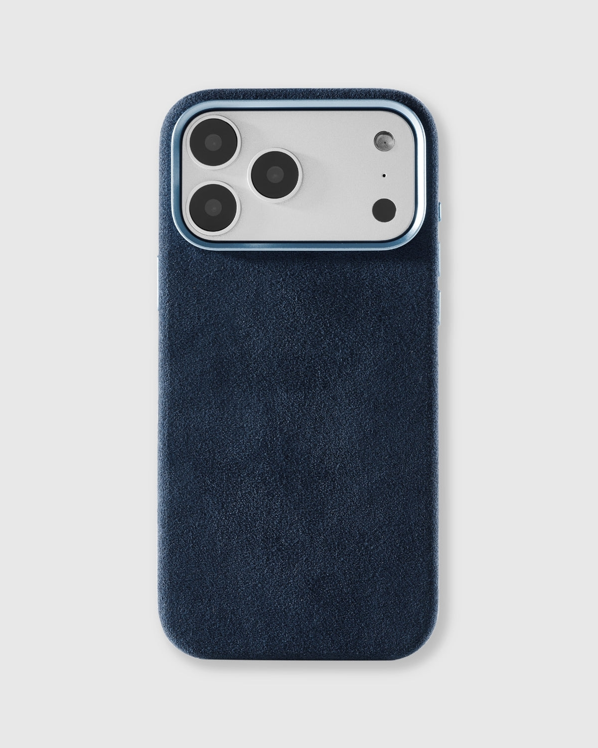 {{Real Alcantara}} Hand-wrapped deep navy blue Alcantara phone case with soft suede finish by STICKYZOO