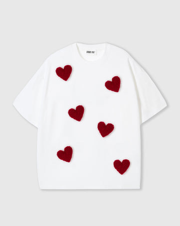 Handmade Plush Heart Oversized T-Shirt · 230gsm Cotton – STICKYZOO®