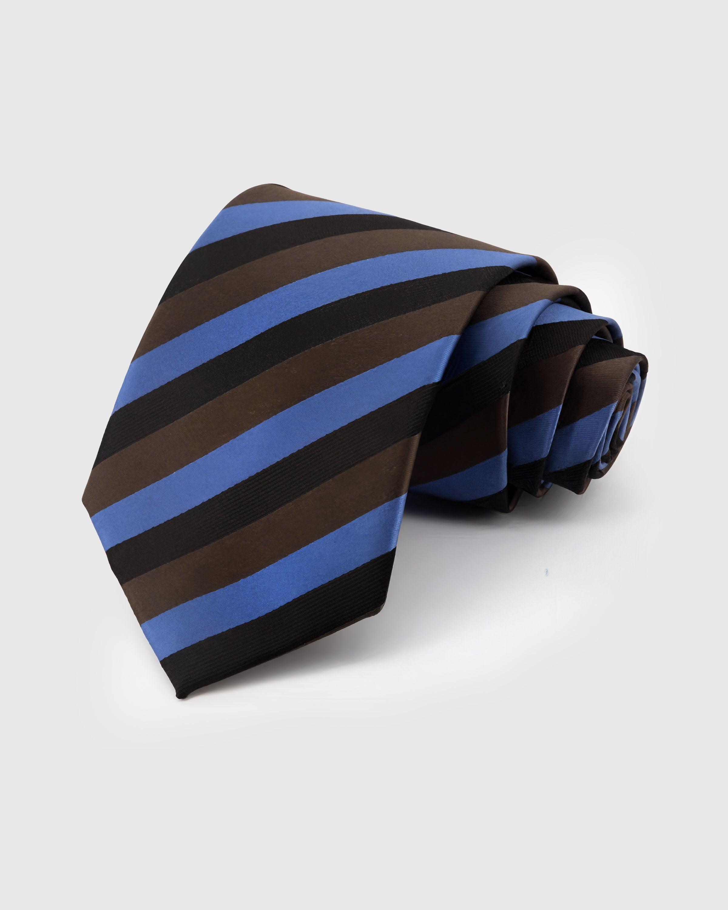 STICKYZOO Cobalt Regatta Tie in hand-embroidered mulberry silk with cobalt and mahogany bold diagonal stripes, 45° bias-cut Italian method