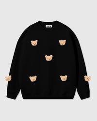 STICKYZOO Sticky Bear Sweatshirt in black with six hand-stitched plush teddy bear face appliques