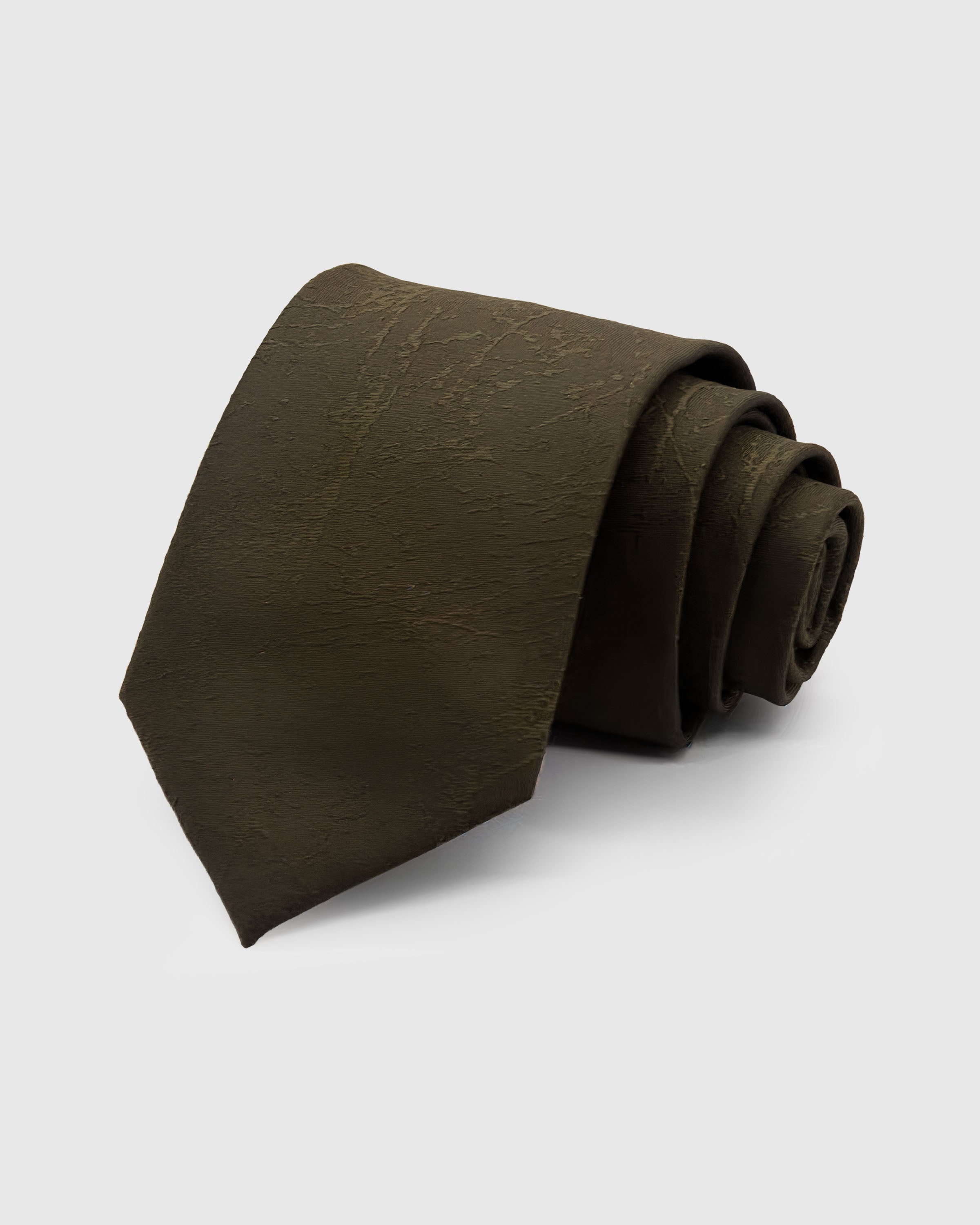 STICKYZOO Moss Crackle Tie — hand-embroidered dark olive mulberry silk with crackle texture pattern