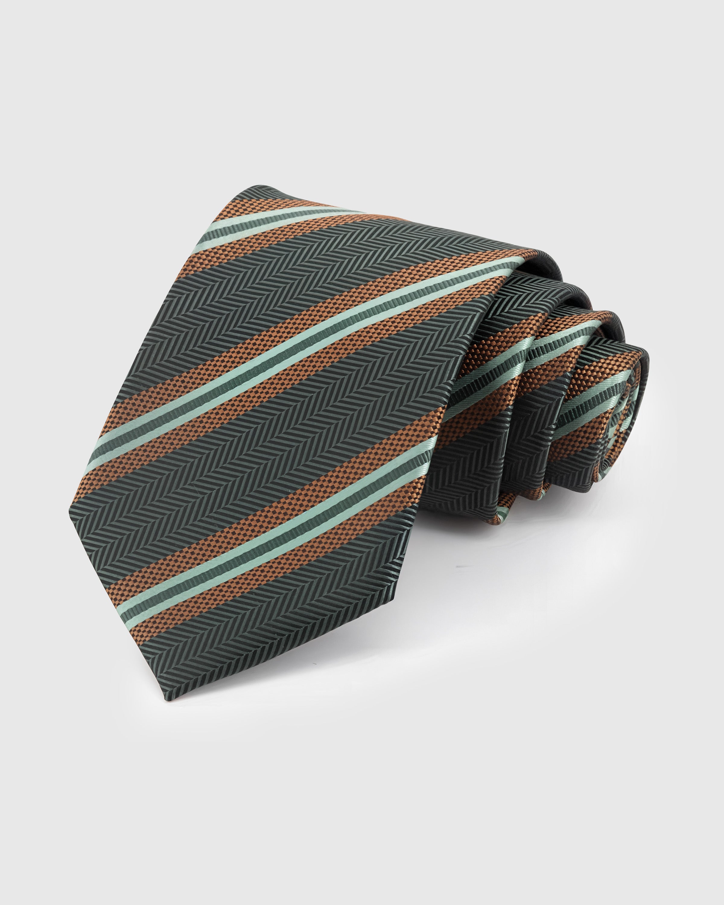 GRAPHITE HERRINGBONE TIE — Hand-embroidered herringbone stripe detail on 100% mulberry silk in graphite, showing embroidery texture and silk sheen