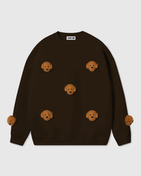 STICKYZOO POODLE PARADE SWEATSHIRT featuring 7 hand-stitched plush poodles, designed in Amsterdam