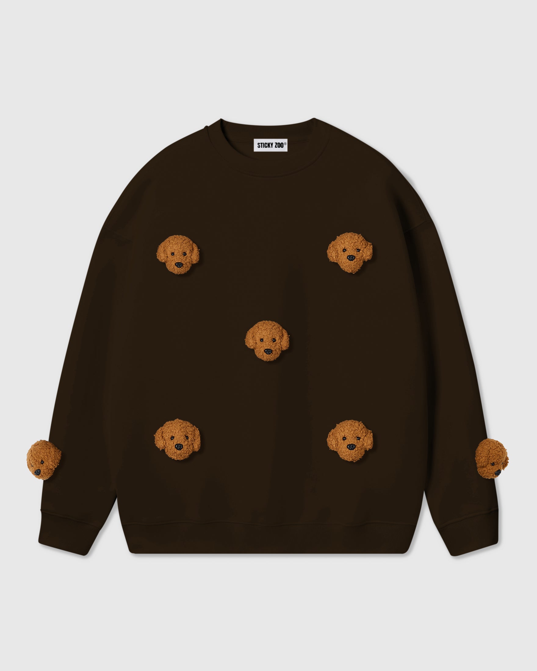 {{7 plush poodles}} STICKYZOO POODLE PARADE SWEATSHIRT featuring 7 hand-stitched plush poodles, designed in Amsterdam