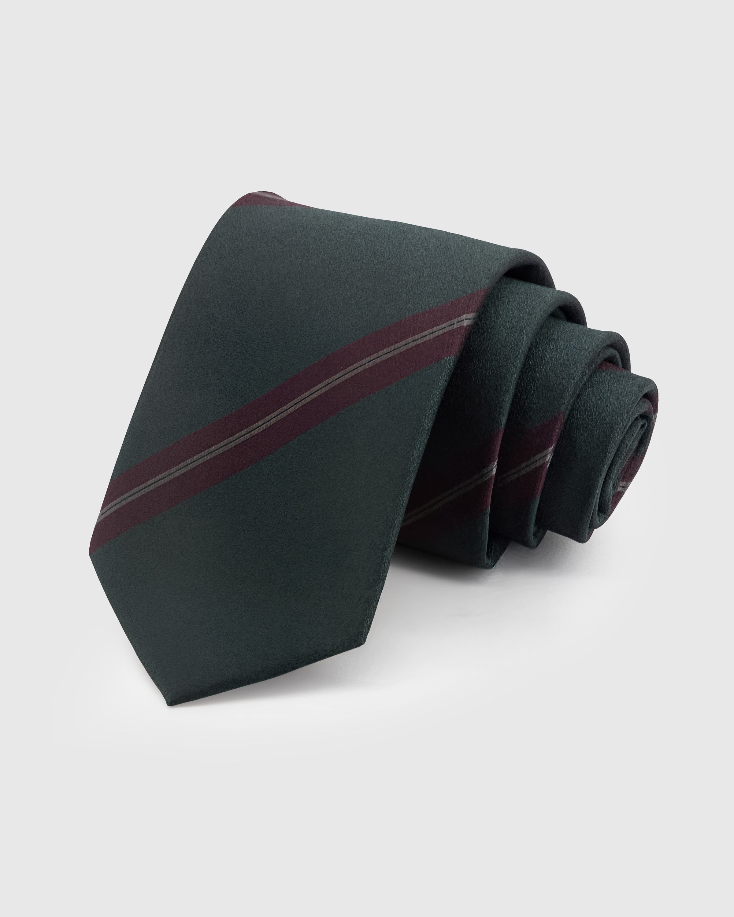STICKYZOO Evergreen Merlot Stripe Tie in mulberry silk with merlot diagonal accent on matte evergreen ground, 45° bias-cut