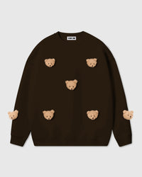 STICKYZOO STICKY BEAR SWEATSHIRT in Brown featuring 7 hand-stitched plush bears, designed in Amsterdam