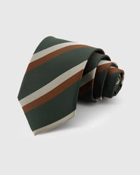 STICKYZOO Ivy Regimental Tie in hand-embroidered mulberry silk with cognac and cream diagonal stripes, 45° bias-cut Italian method