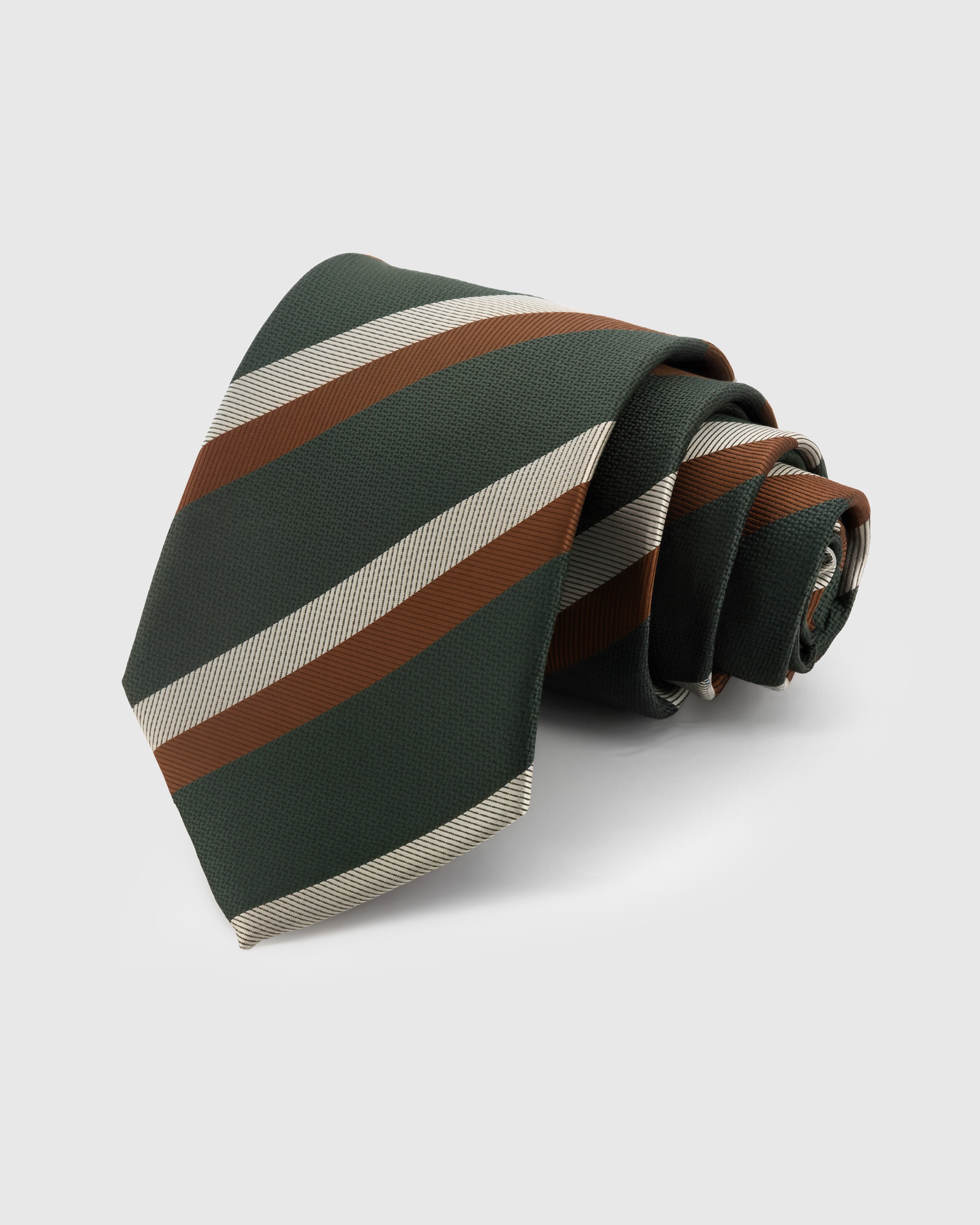 STICKYZOO Ivy Regimental Tie in hand-embroidered mulberry silk with cognac and cream diagonal stripes, 45° bias-cut Italian method