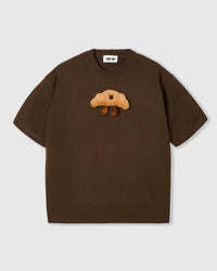 STICKYZOO Runaway Croissant T-Shirt in brown with hand-stitched 3D plush croissant character