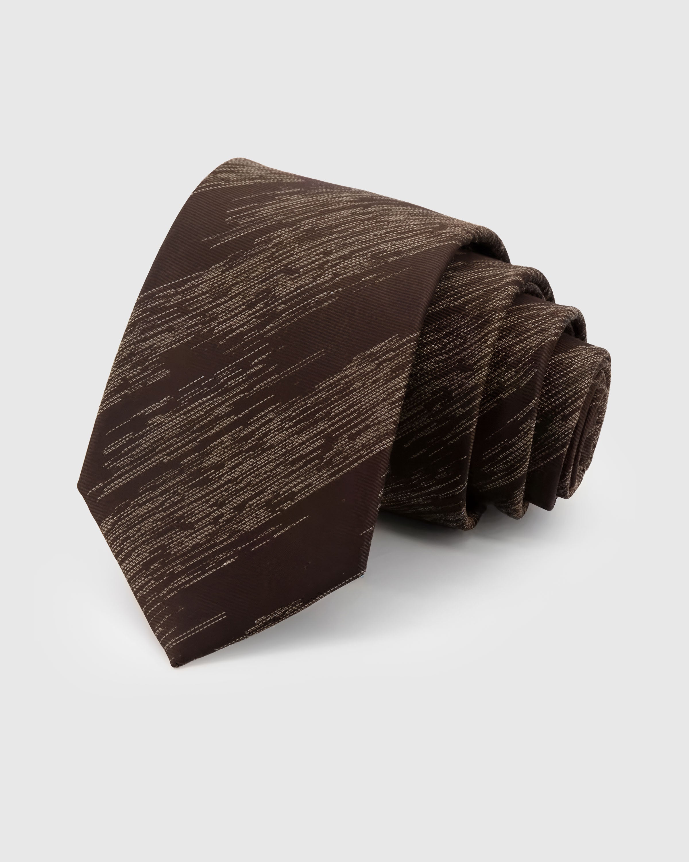 STICKYZOO Mahogany Slub Tie — hand-embroidered mahogany mulberry silk with slub texture stripe pattern