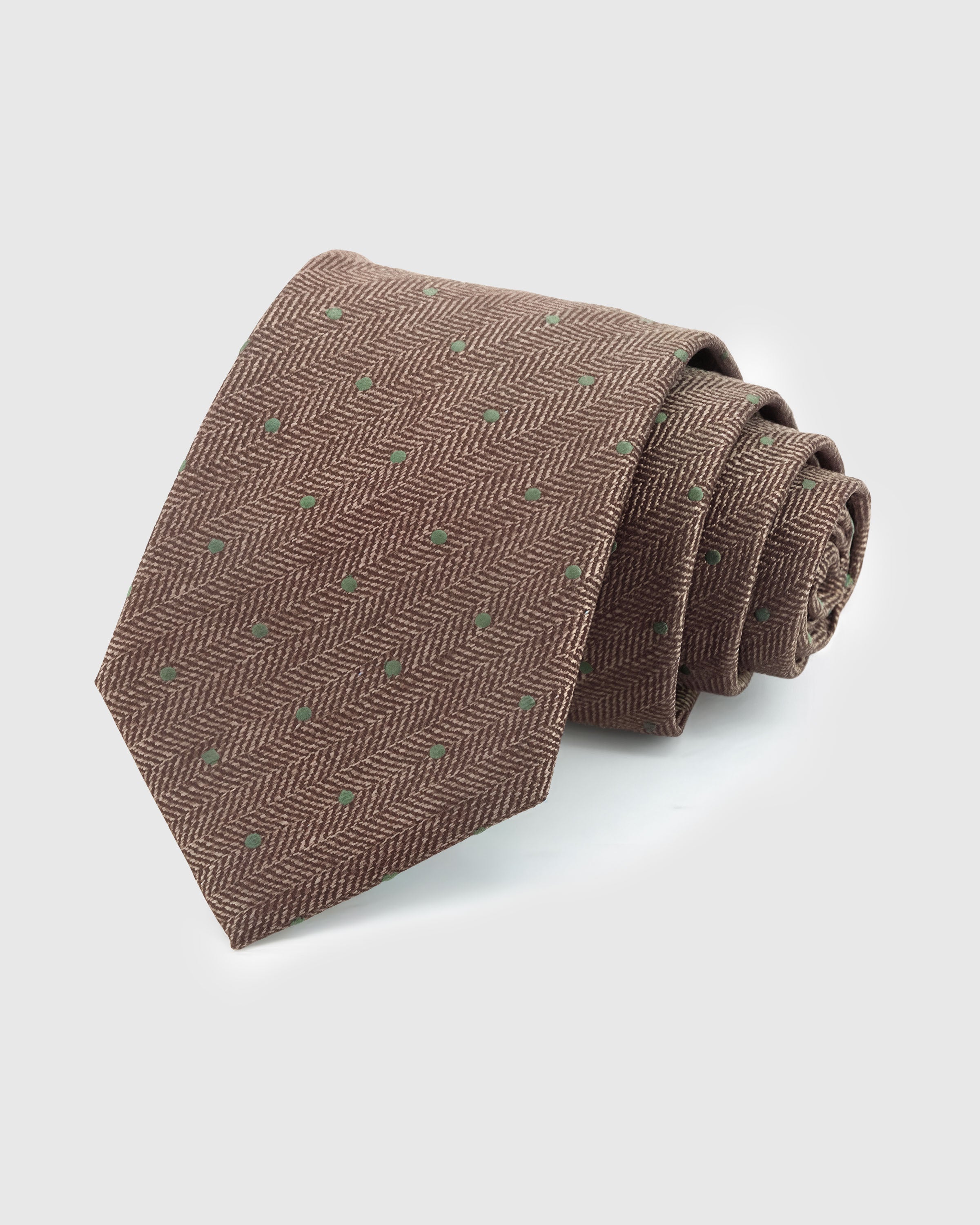 STICKYZOO Chestnut Herringbone Tie — hand-embroidered chestnut mulberry silk with herringbone dot pattern
