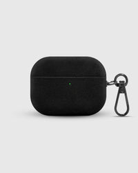 STICKYZOO Alcantara Clip AirPods Pro Case in dark charcoal microfiber suede with metal carabiner