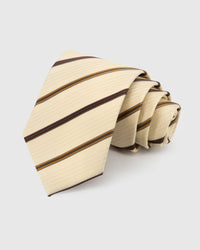 STICKYZOO Cream Heritage Stripe Tie — hand-embroidered cream / burgundy / amber mulberry silk with heritage stripe pattern