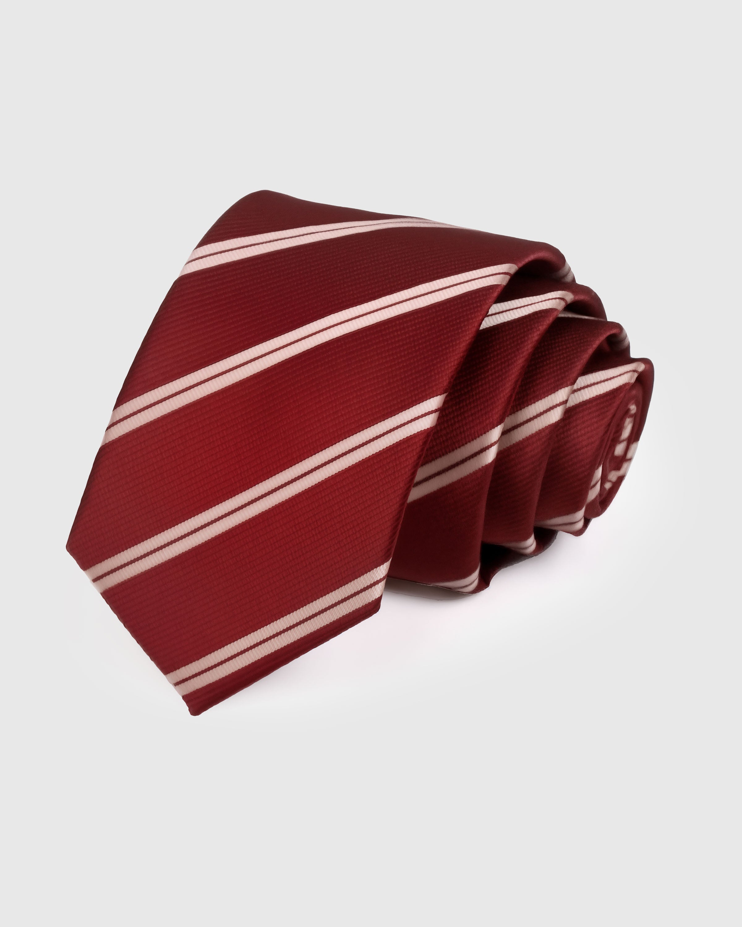 STICKYZOO Crimson Stripe Tie — hand-embroidered crimson / blush mulberry silk with bold repp stripe pattern