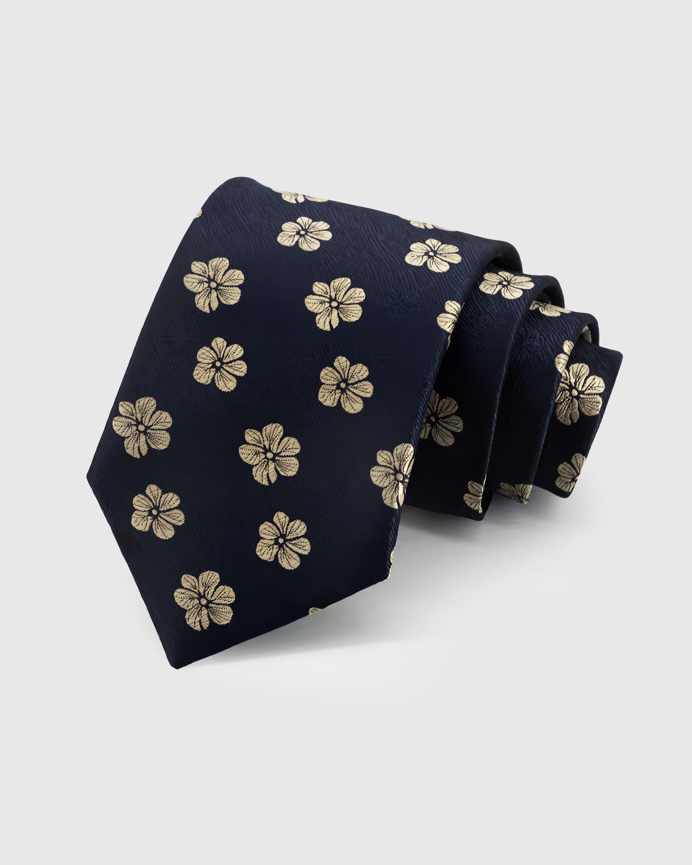 {100% mulberry silk weave} STICKYZOO MIDNIGHT BLOSSOM TIE in hand-embroidered mulberry silk with floral motif, 45° bias-cut Italian method