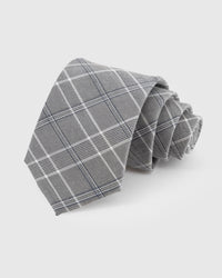 {100% mulberry silk glen check weave} STICKYZOO STERLING GLEN CHECK TIE in hand-embroidered mulberry silk with glen check motif, 45° bias-cut Italian method