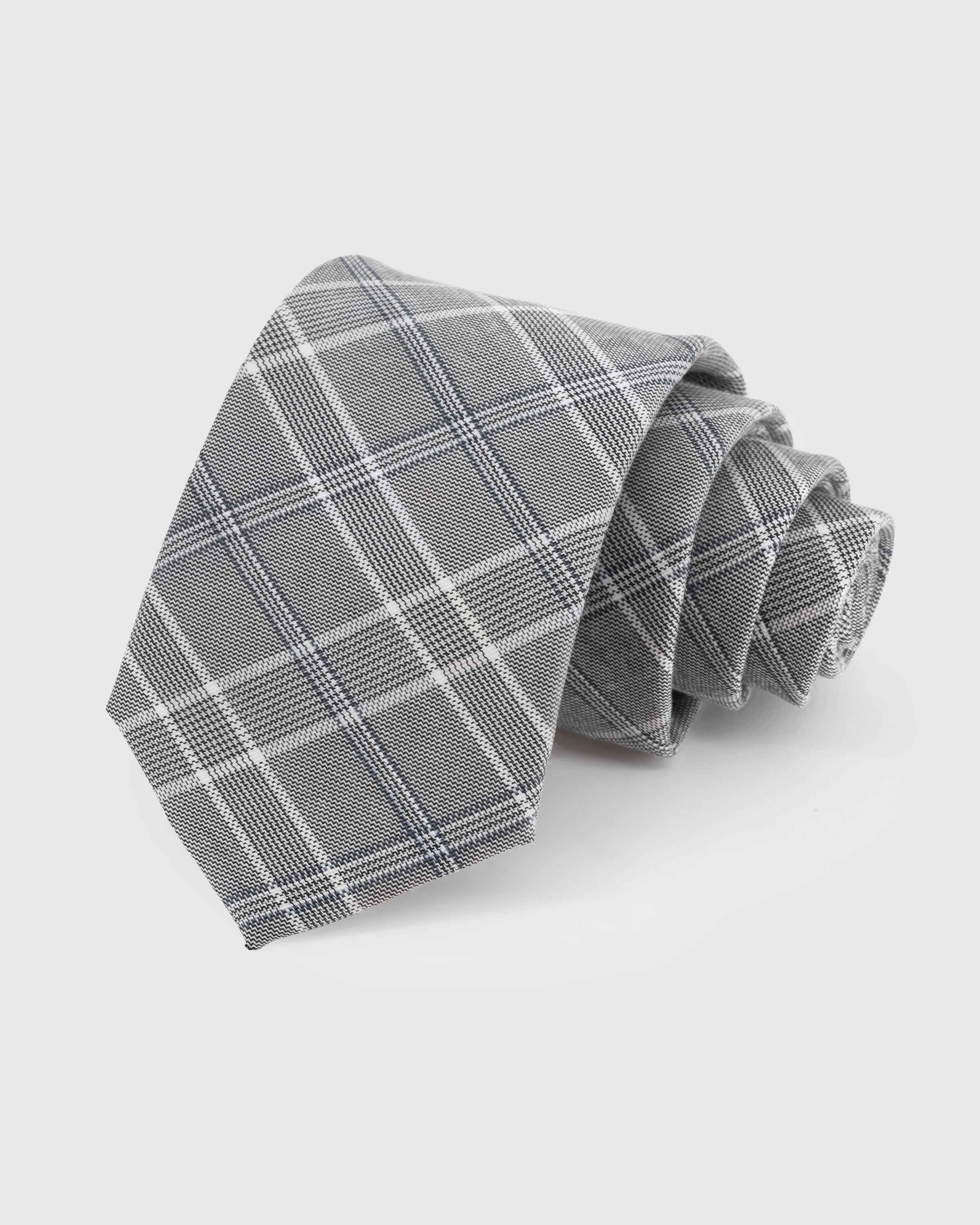 {100% mulberry silk glen check weave} STICKYZOO STERLING GLEN CHECK TIE in hand-embroidered mulberry silk with glen check motif, 45° bias-cut Italian method