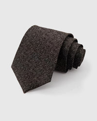 STICKYZOO Espresso Tweed Tie in hand-embroidered mulberry silk with all-over tweed texture flecks, 45° bias-cut Italian method