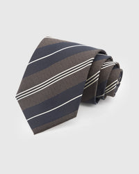 STICKYZOO Evergreen Rust Stripe Tie in mulberry silk with rust and amber regimental stripes, 45° bias-cut Italian method
