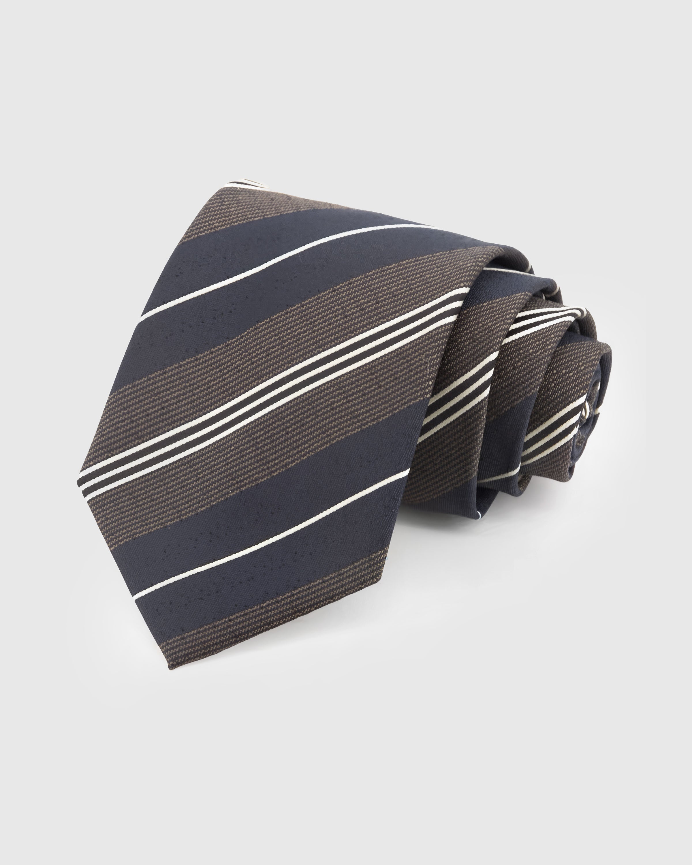 STICKYZOO Evergreen Rust Stripe Tie in mulberry silk with rust and amber regimental stripes, 45° bias-cut Italian method