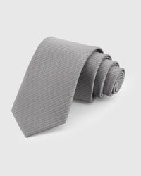 STICKYZOO Sterling Solid Tie in 100% mulberry silk with micro-piqué weave in sterling grey, 45° bias-cut Italian method
