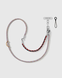 heather braided phone strap by STICKYZOO, worn as a wrist strap or cross-body, with silver-tone swivel hooks, a phone-tab connector and safety tether
