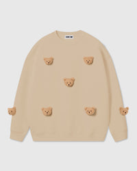 STICKYZOO Sticky Bear Sweatshirt in cream with six hand-stitched plush teddy bear face appliques