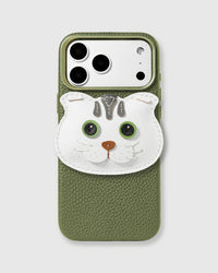 STICKYZOO SCOTTISH FOLD CHARM CASE - French Alran leather cat charm.