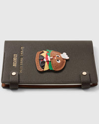 French Alran leather burger character charm detail showing hand-cut and hand-stitched leather layers on STICKYZOO notebook