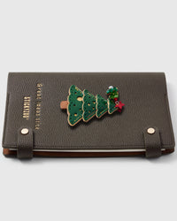 French Alran leather Christmas tree with star topper and ornaments on STICKYZOO notebook, hand-cut and stitched with multi-layer construction