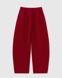 Back view of STICKYZOO Saint Teddy Bear Sweatpant in red showing elastic waistband and straight silhouette