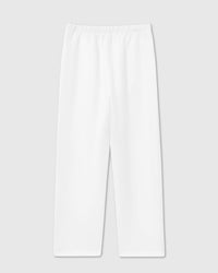 Back view of STICKYZOO Dachshund Apple Sweatpants in white showing relaxed silhouette and premium construction