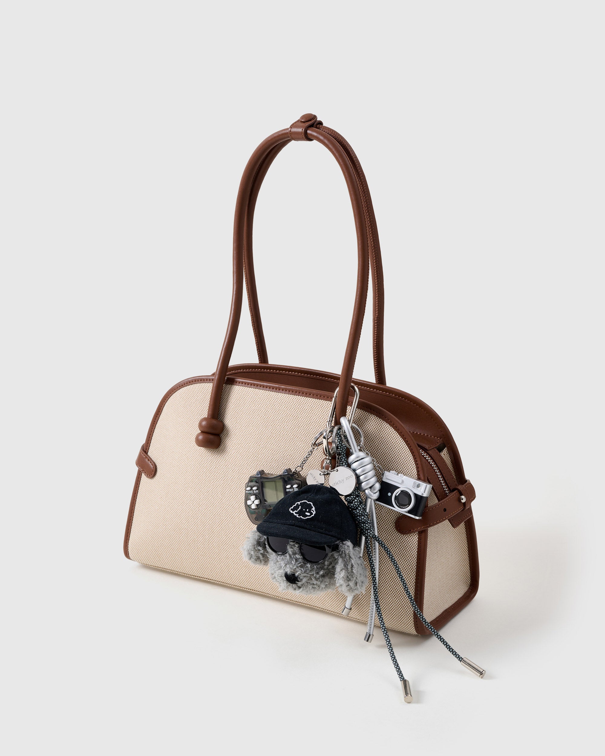 Sticky Zoo® Gamer Poodle Bag Charm and Keychain - Plush Grey Dog