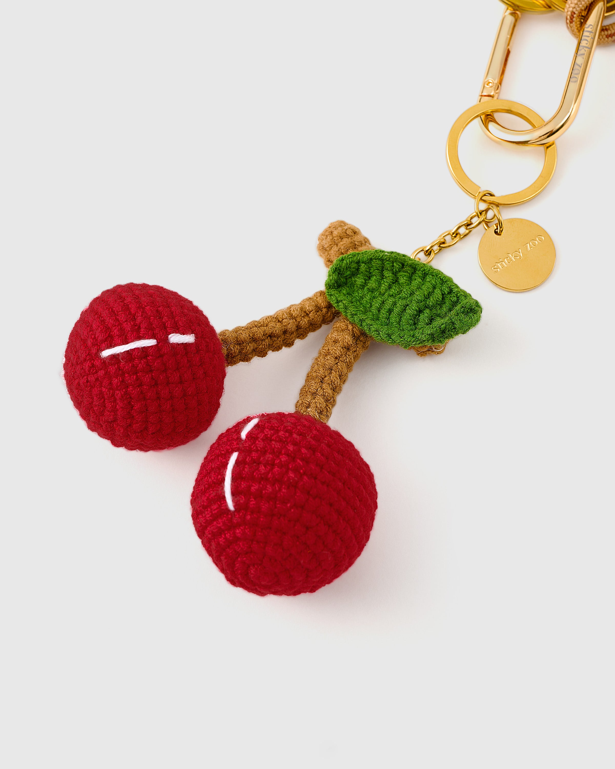 No.008 フルーツチャーム　3ペア Sticky Zoo® Cherry Plush Bag Charm and Keychain - Crochet Fruit Charm