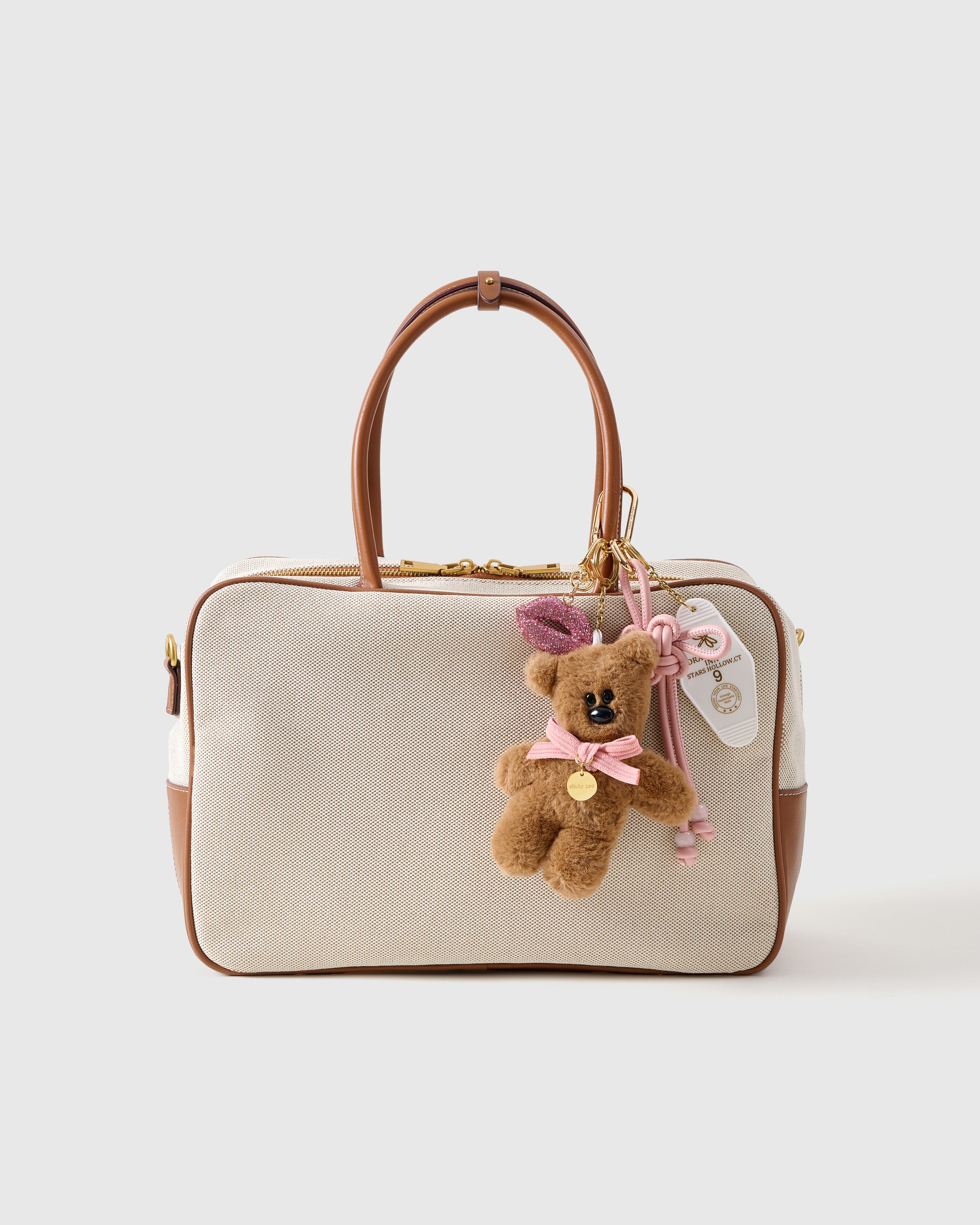 amazon travel backpack ini Sticky Zoo® TINO Plush Teddy Bear Bag Charm and Keychain – Pink Bow & Lips – STICKYZOO®