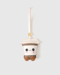 KAWAII COFFEE CUP charm handmade from French Alran goatskin and French suede — real full-grain French leather from Tarn, since 1903. Three days of hand-cutting, hand-stitching, hand-layering. Arrives in luxury gift packaging. Designed in Amsterdam.