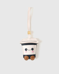 KAWAII COFFEE CUP charm handmade from French Alran goatskin and French suede — real full-grain French leather from Tarn, since 1903. Three days of hand-cutting, hand-stitching, hand-layering. Arrives in luxury gift packaging. Designed in Amsterdam.