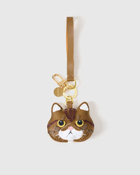 Exotic Shorthair on an 18K gold-plated keychain clip with engraved STICKYZOO disc — clips to keys, bags or backpacks.