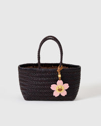 STICKYZOO Bloomy Sakura Charm in soft pink and golden yellow French Alran goatskin. Hand-cut, hand-stitched. Designed in Amsterdam.