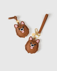 Wear the chocolate pomeranian charm on a bag with the leather strap loop, or clip it to keys with the 18K gold-plated keychain clip.