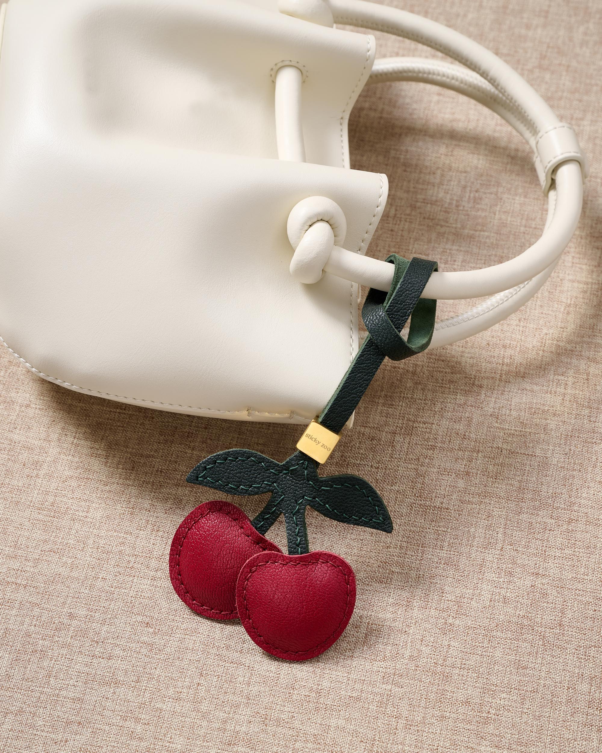 関税送料込 sticky zoo チェリー ミニファン付き バックチャーム Cherry Bag Charm & Leather Keychain - Handmade Premium