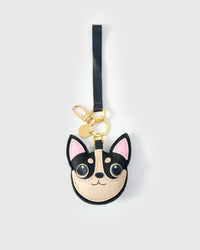 Handmade Chihuahua leather bag charm — French Alran goatskin from a tannery founded in 1903 in Tarn, France. STICKYZOO.