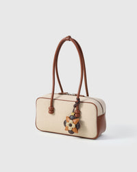 STICKYZOO Petal Espresso Charm — dual attachment option: leather strap for bags or keychain clip. French Alran goatskin.