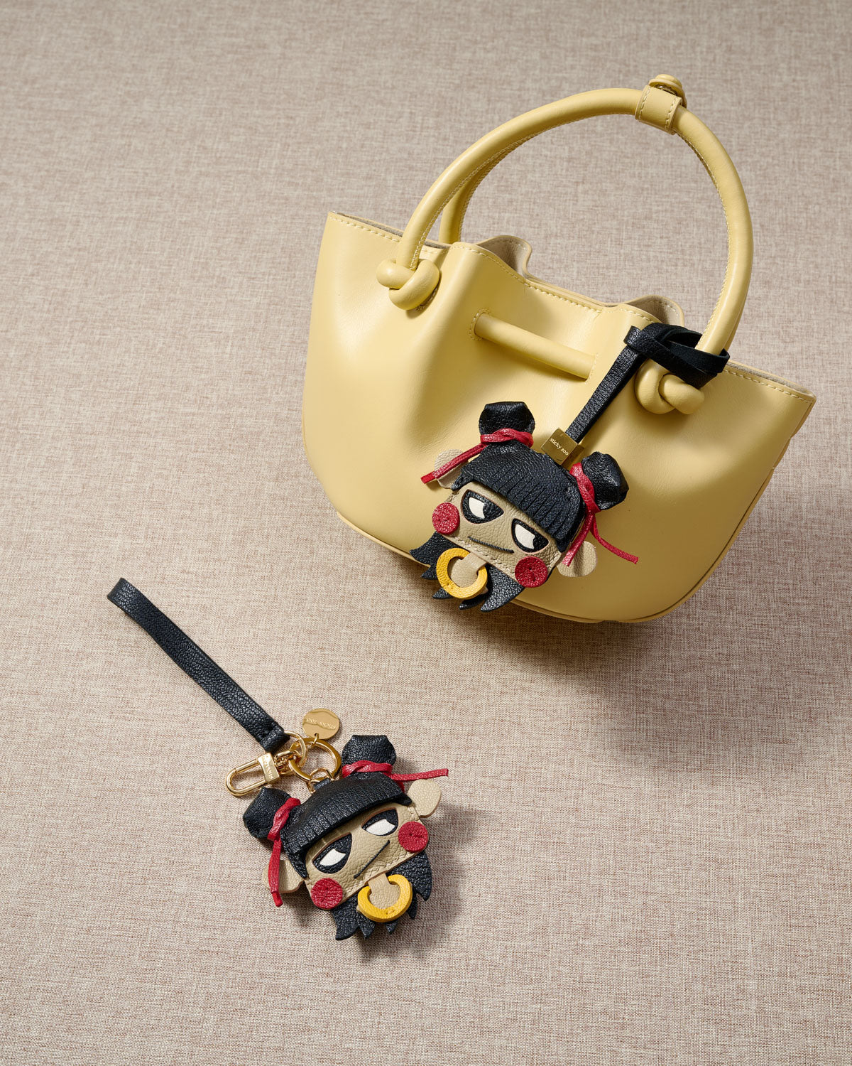 Ribbon Buns Girl Leather Bag Charm & Keychain – Handmade Gift