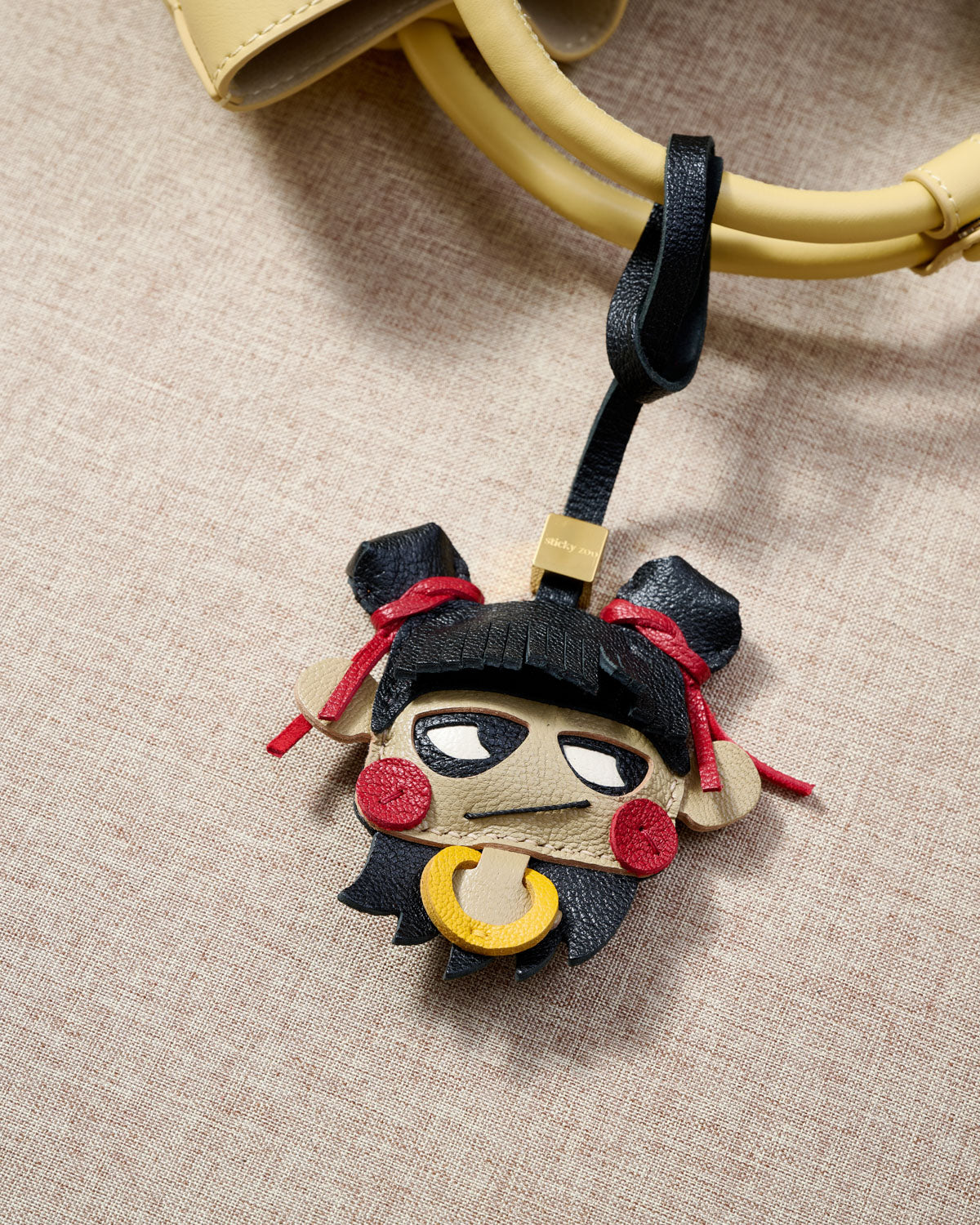 Ribbon Buns Girl Leather Bag Charm & Keychain – Handmade Gift